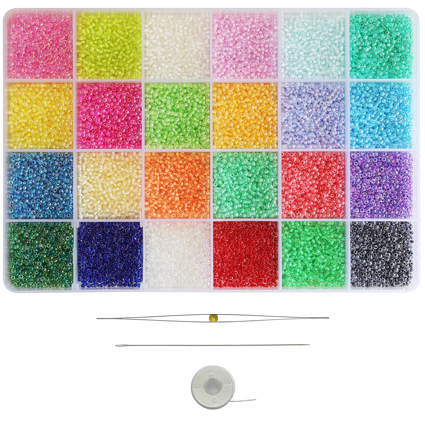 Bala&Fillic Size 2mm 12/0 Size Uniform Color Lined Seed Beads About 21600pcs in Box Small Glass Seed Beads for Jewelry Making (About 900pcs/Color, 24 Colors)