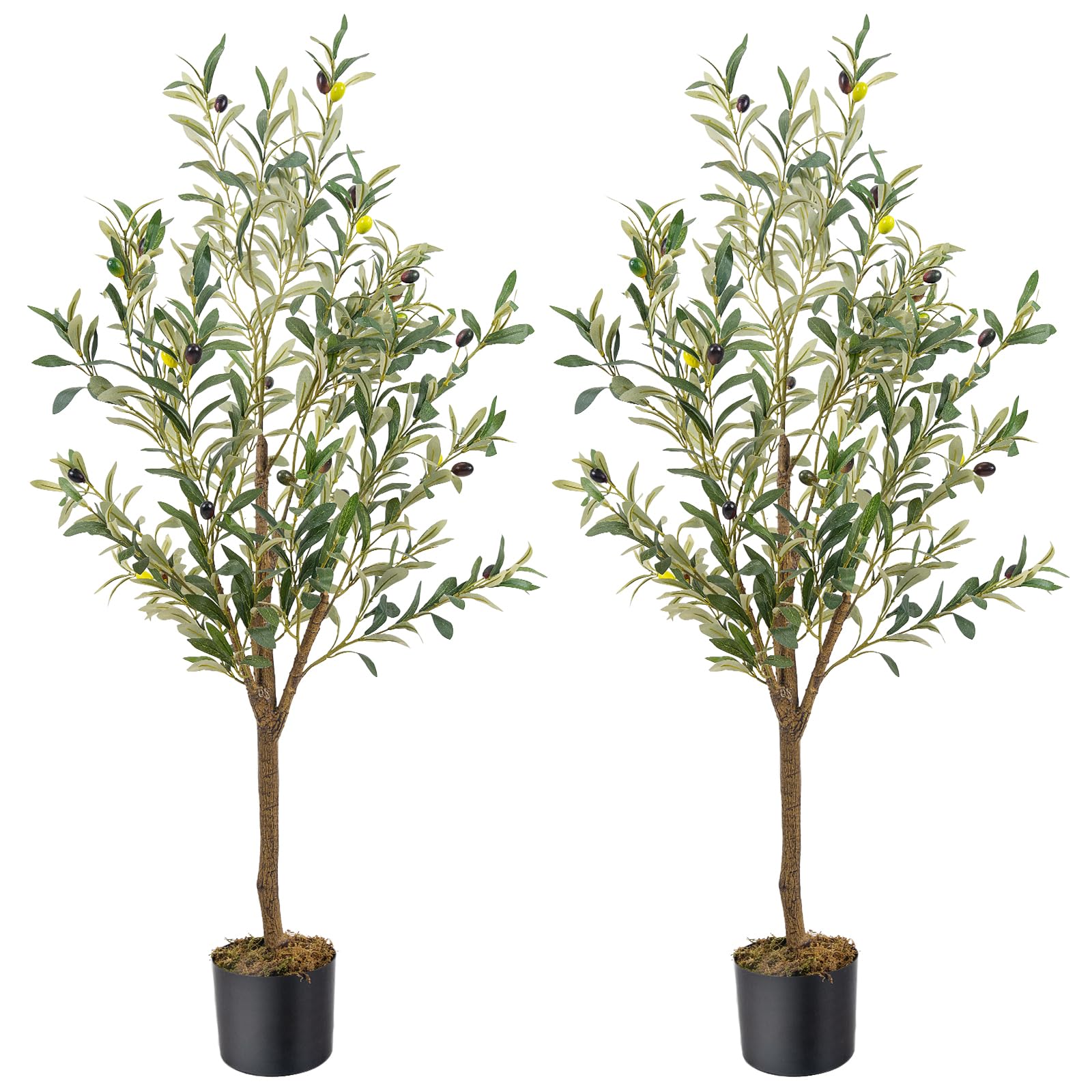 Photo 1 of MCTYBB Artificial Fake Olive Tree 4FT Tall 2Pack Faux Silk Olive Tree for Home Living Room Office Decor Faux Artificial Plants Indoor Fake Potted Plants with Fruit & Free Moss