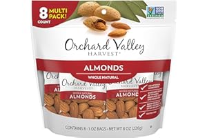 Orchard Valley Harvest Whole Natural Almonds, 1 Ounce Bags (Pack of 8), Unsalted, Gluten Free, Non-GMO, No Artificial Ingredients