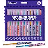The Quilted Bear Soft Touch Floral Crochet Hook Set, 12 Ergonomic Hooks | Smooth Polymer Clay Handles, Polished Aluminum Hooks, 12 Sizes 2mm to 8mm, Comfortable Grip, Lightweight, Snag-Free Finish