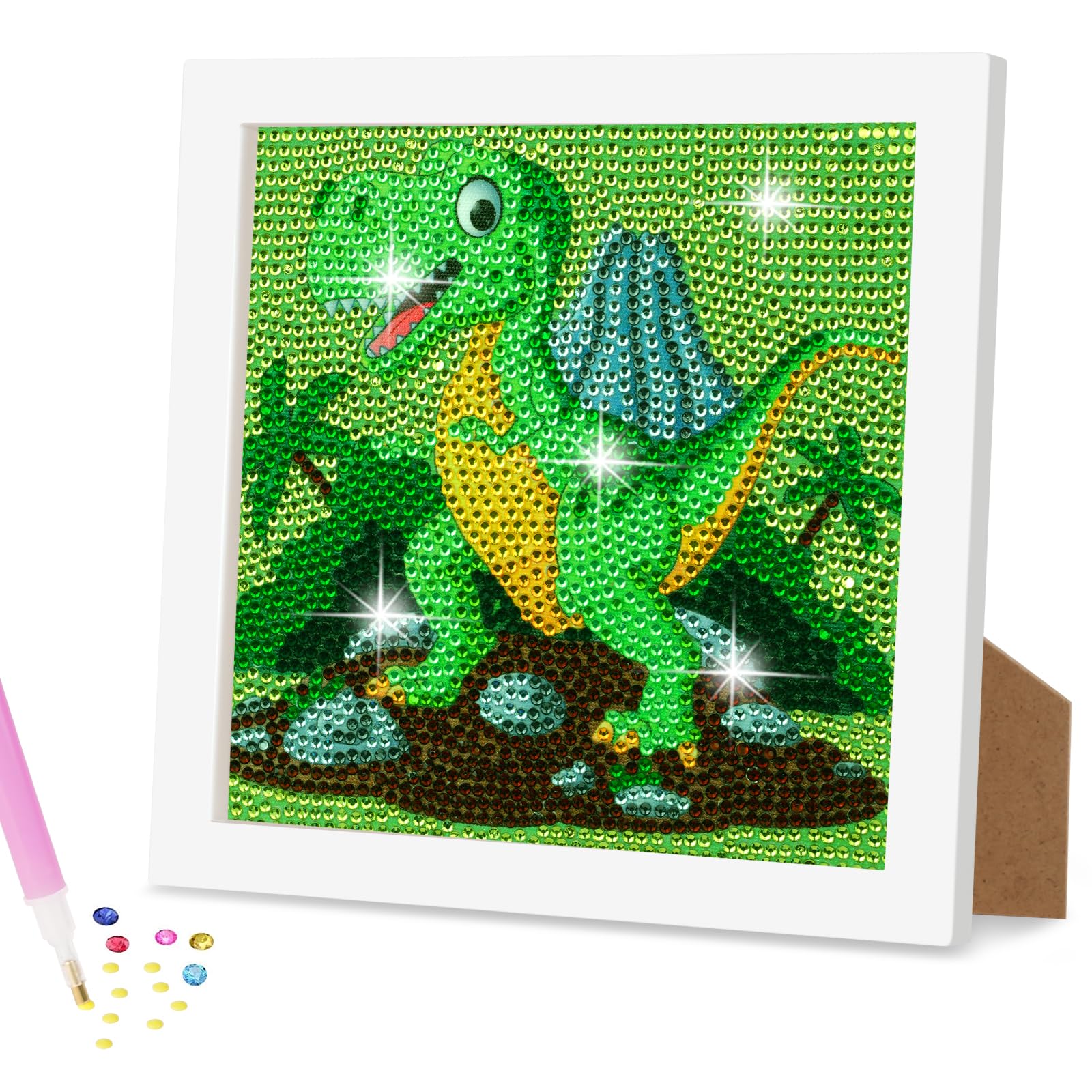 AUAUY 5D DIY Diamond Art Painting Kit, Dinosaur Diamond Painting Kits for Adults, Full Drill Crystal Rhinestone Arts and Crafts with Wooden Frame, Diamond Art Gem Painting Beginners