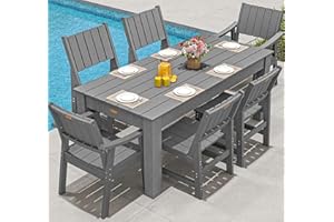 ZHUSI Patio Table and Chairs Set,HDPE Outdoor Dining Set with Umbrella Hole for Backyard, Poolside, Porch,All Weather,Grey