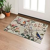 SIMFEP Colorful Birds Indoor Door Mat, Welcome 29.5"×17" Non-Woven Elegant Vintage Floral Floor Mat, Non-Slip Nature Doormat 