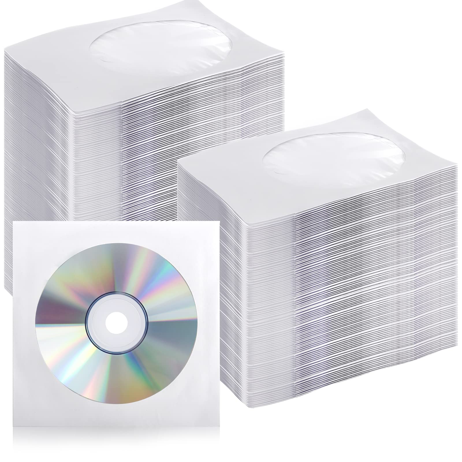 Photo 1 of Fasmov 1,000 Pieces White Paper CD DVD Sleeves Envelope Holder with Clear Window and Flap