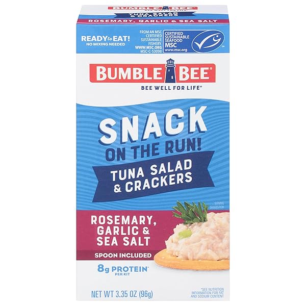 BUMBLE BEE SNACK ON THE RUN ROSEMARY, GARLIC, & SEA SALT TUNA SALAD WITH CRACKERS KIT – READY TO EAT PROTEIN SNACK PACK – 8G PROTEIN PER BOX – WILD CAUGHT MSC CERTIFIED TUNA