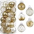 CristBest 30ct Christmas Ball Ornaments-60mm/2.36" Shatterproof Clear Plastic Xmas Balls Baubles Set with Stuffed Delicate Sparkling, Hanging Christmas Tree Decorations (Gold)/