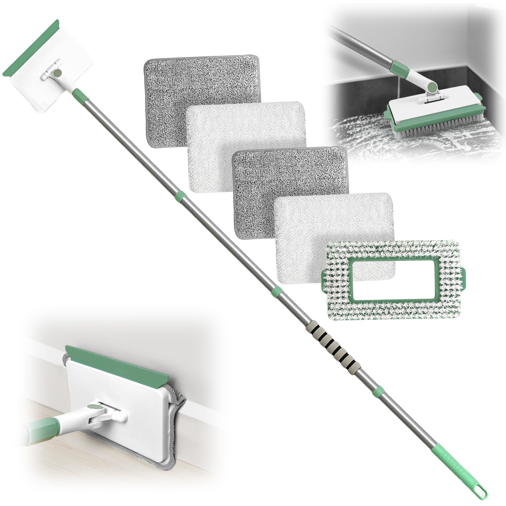 Photo 1 of **PARTIAL SET/ MISSING PIECES*** DALIPER Baseboard Cleaner Tool with Handle, Wall Cleaner Mop with 54.7'' Adjustable Long Handled 1 Scrubber Brush Mop Head and 4 Reusable Cleaning Pads for Baseboards Cleaning, Ceiling, Skirting Board