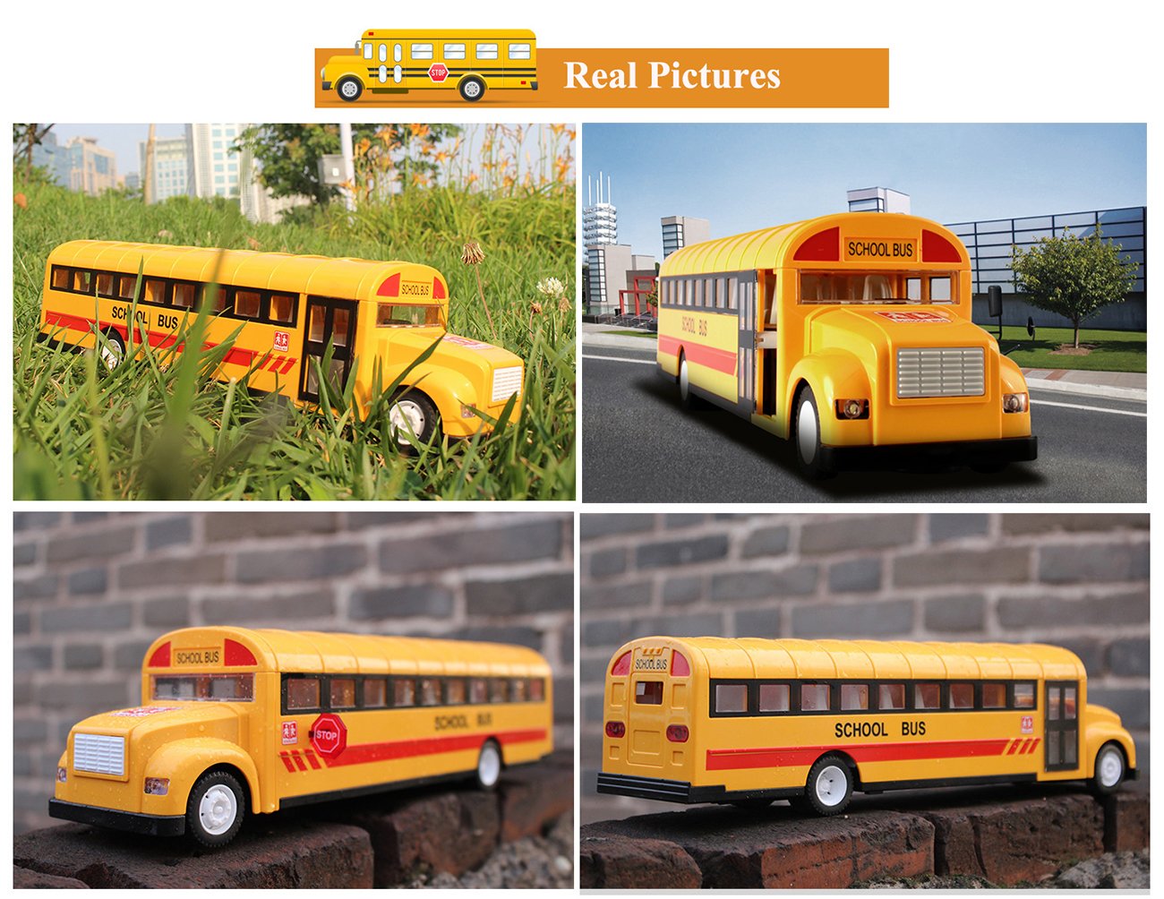 Hugine 2.4G Primary School Bus Yellow RC Bus With Opening Doors And Realistic Sounds 6 Channel Remote Control City Bus Rechargeable Toy For Kids (Yellow)