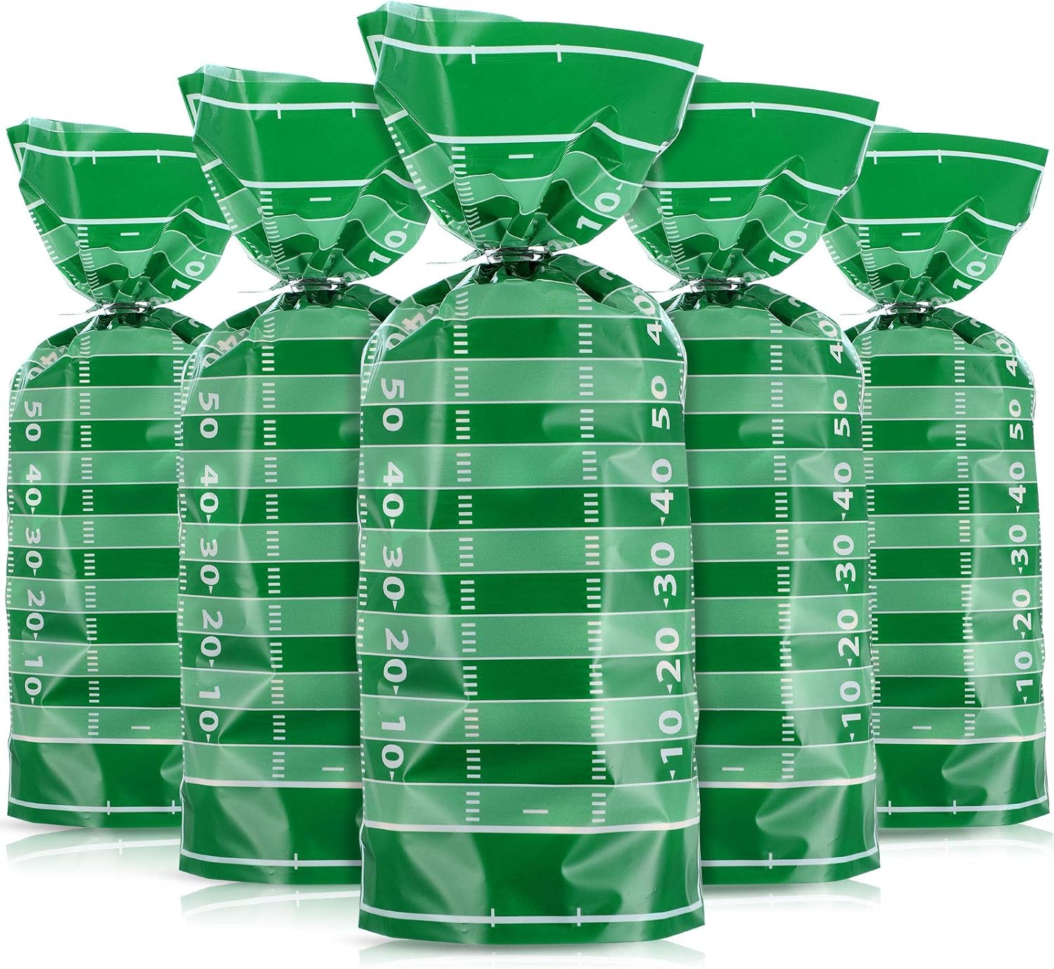 Blulu 100 Pcs Football Goodie Bags Football Cellophane Snack Bags Plastic Heat Sealable Candy Cellophane Treat with Silver Twist Ties Sports Party Favor for Foot Ball Theme Birthday Party Decorations