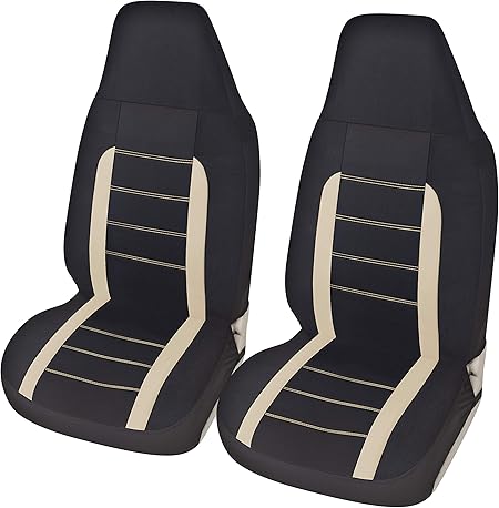 Amazon Autoyouth オート カー フロント シート カバー バケット シート カバー シート プロテクター ライン デザイン カー シート アクセサリー オフ ホワイト シートカバー 車 バイク