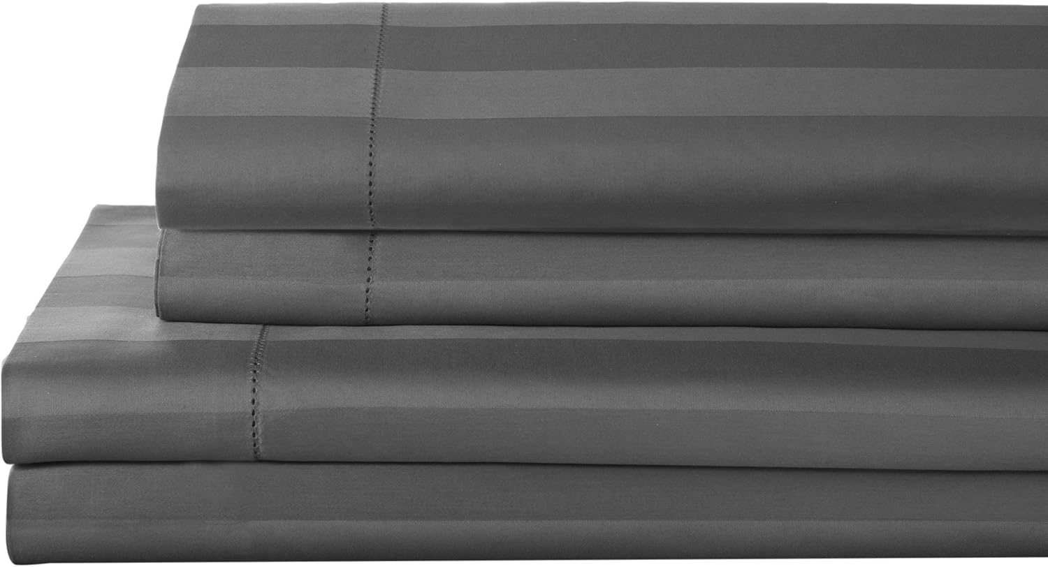 Elite Home Products T325 100% Pima Cotton Tuxedo Woven Stripe S/Set,Full,Charcoal