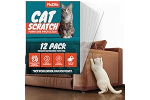 FixZilla Anti Cat Scratch Furniture Protector, 12-Pack Couch Protector from Cat Claws – Heavy-Duty, Easy-to-Apply Scratching Deterrent and Shield for Sofa Corners, Walls, Doors- with 52 Twist Pins