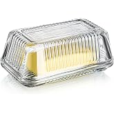 Clear Glass Butter Dish with Lid for Countertop | 6.5" Crystal Butter Dish with Cover, Covered Butter Tray for Refrigerator
