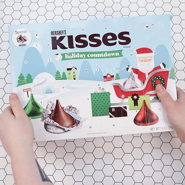 HERSHEY KISSES CHOCOLATE ADVENT CALENDAR, 2024 COUNTDOWN TO CHRISTMAS WITH 48 PIECES OF INDIVIDUALLY WRAPPED CANDY, 24 DAYS, 7.6 OUNCES