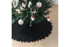 Slsxip Nonwoven Christmas Tree Skirt, 24 inch Xmas Tree Skirt with Black Pom Poms, Seasonal Holiday Indoor Decoration(Black,24 inch)