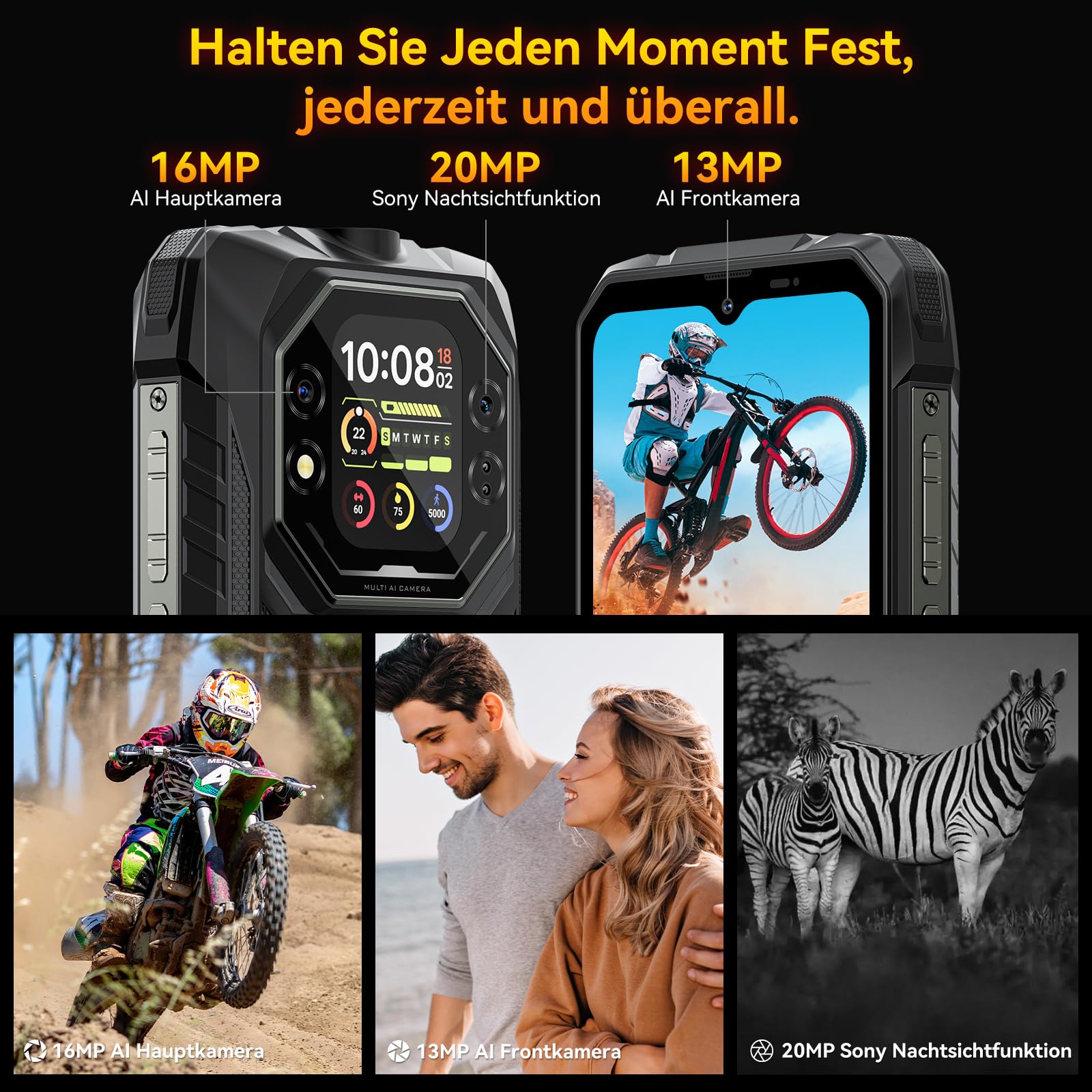 Blackview Rock 1 Android 16 Outdoor Handy für Baustelle &Camping, 15000mAh Dual-Screen Smartphone Ohne Vertrag, 20MP Nachtsicht,IP69K Wasserdicht, 24GB+256GB,Gemini AI/NFC/3 Jahre Garantie 7
