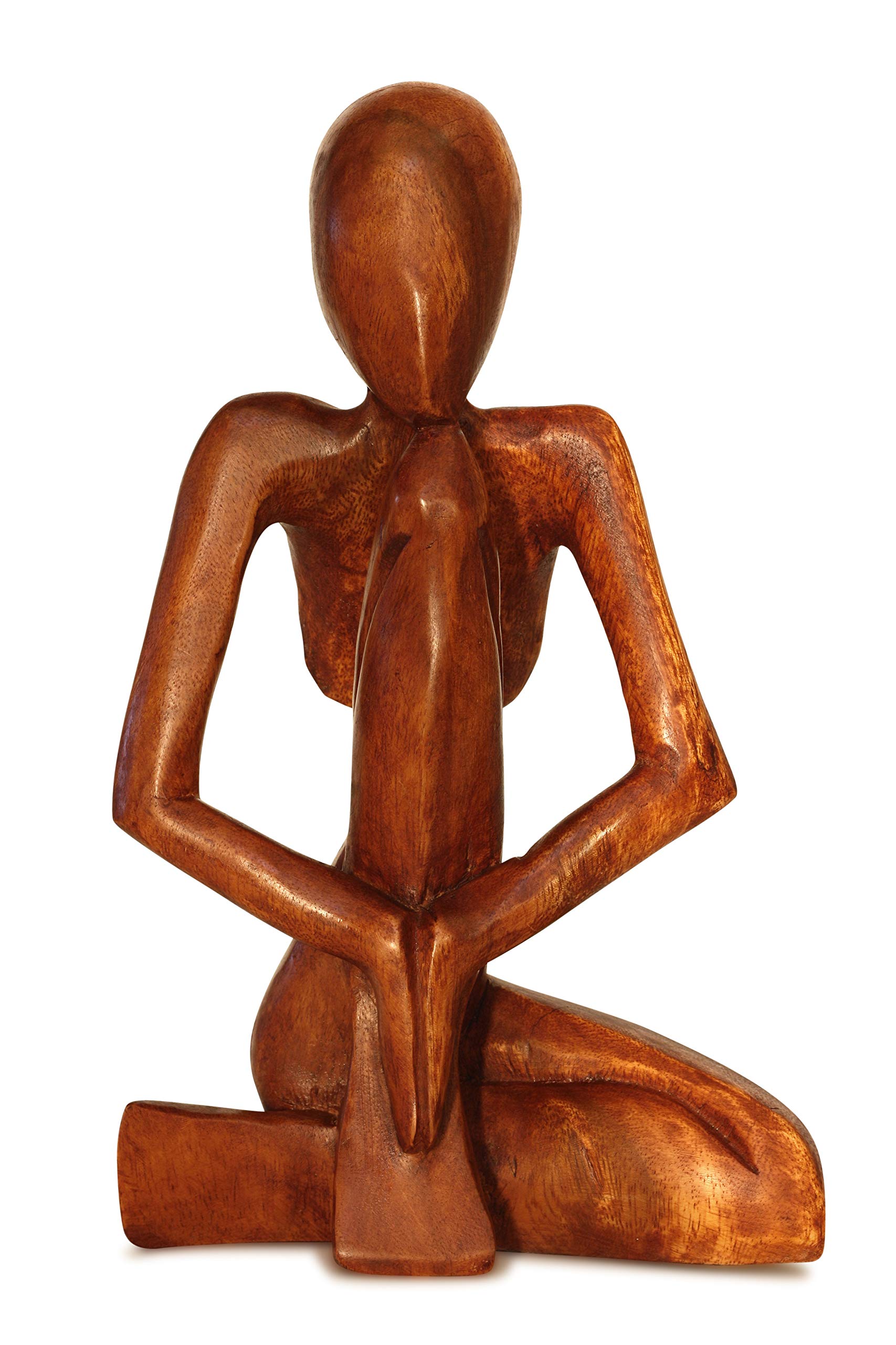 G6 Collection 12" Abstract Sculpture Wooden Handmade Handcrafted Art - Praying Man - Statue Home Decor Decorative Figurine Accent Decoration Gift Hand Carved Yoga Praying Man