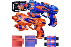 JONEG 2 Pack Blaster Guns Toy​ 60 Bullets for Nerf & 2 Wristbands, Guns Toys for Kids Age 6-8 Birthday Gift for 6-7 Year Old Boys Girls Ideas Gifts for Boys Kids Age 6-10 Outdoor Games Toys for 9 yr Old Boy