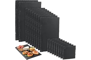 18 Pack Slate Serving Plates Set, Natural Stone Appetizer Boards in 3 Sizes, Square Slate Platters for Cheese Charcuterie Des