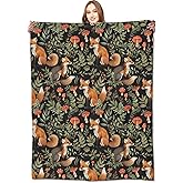 VODRM Fox Blanket,50x60in,Cute Woodland Foxes Autumn Forest Foliage Mushroom Throw Blankets,Gifts for Kids Girls, Lightweight Soft Fleece Cozy,for Sofa Couch Bed Room Travel Decor