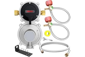 MEFUN 2 Stage Auto Changeover LP Propane Gas Regulator with 2 Pcs 18"RV Pigtail Propane Hose with Gauge and 4FT Stainless Braided Regulator Hose Assemblies Dual Propane Tank Regulator for RVs,Trailers,Campe