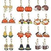 coadipress 12 Pairs Thanksgiving Earrings Autumn Fall Earring Set for Women Harvest Maple Leaf Turkey Pumpkin Wooden Thanksgiving Earrings Autumn Holiday Jewelry Gifts