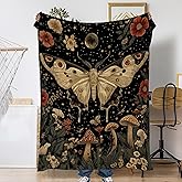 Fall Throw Blanket,Vintage Moth Throw Blanket for Couch Home Decor,Gothic Mushroom Flower Soft Plush Travel Blanket Lightweight,Cozy Throws for Couch,Bed,Naps,Reading50 X 60 Inch