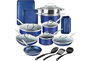 GRANITESTONE Blue 20 Pc Kitchen Pots and Pans Set Non Stick, Kitchen Cookware Sets, Granite Nonstick Cookware Set, Diamond Coated Non Stick Pots and Pan Set, Non Toxic Cookware Set, Dishwasher Safe