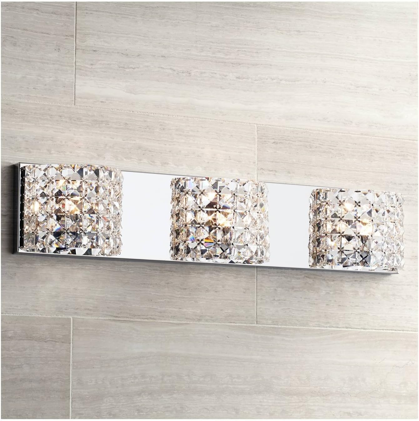 Cesenna Modern Wall Mount Light Chrome Silver Metal Hardwired 25 1/2" Wide 3-Light Fixture Clear Crystal for Bathroom Vanity Mirror House Home Room Decor - Vienna Full Spectrum