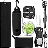 Teyva Daily 7 Pcs Golf Accessories Kit Golf Cleaning Kit,Black | Include Cleaning Brush, Divot Repair Tool, Towel, Scorer Counter, Level, Golf Ball Bag, Black Tote Bag, Gift for Men or Women