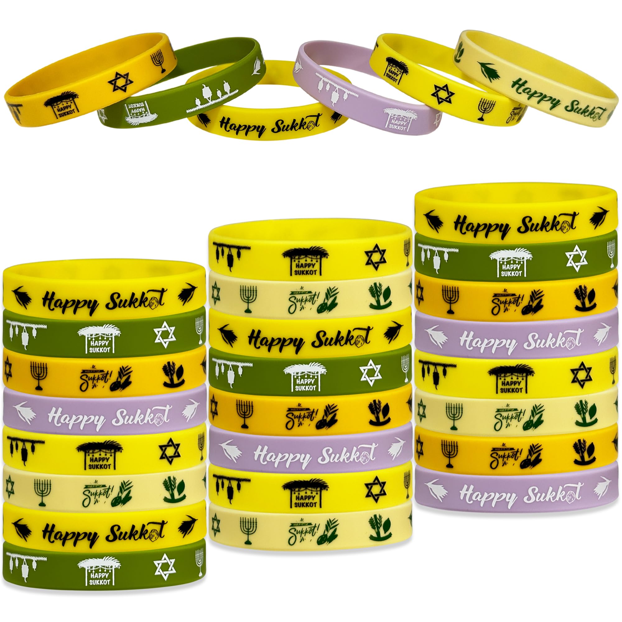 Photo 1 of FSHANEE 24 Packs Happy Sukkot Rubber Wristbands | Sukkah Party Supplies Silicone Wristbands Jewish Holiday Party Supplies Gifts - Sukkot Favors Goodie Bag Fillers Stuffers