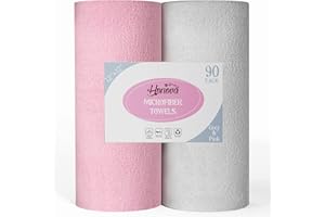 HONOVA Microfiber Cleaning Cloth Roll-90 Pack, Tear Away Microfiber Towels, 12" x 12", Reusable, Washable, Scratch Free, Highly Absorbent Dish Rags for Car, Home, Garage or Shop(Pink&Grey)