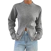 WDIRARA Women's Mock Neck Long Sleeve Sweaters Zipper Front Knit Tops Pullover Knitwear