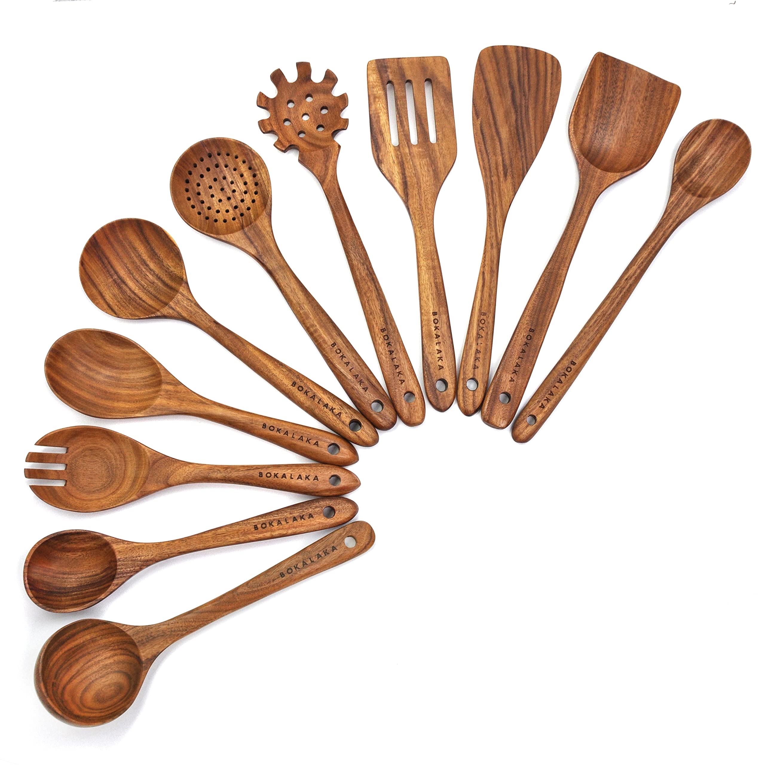 11 Pcs Wooden Kitchen Utensils Set - Wooden Spoons, Spatulas and More for Cooking Image
