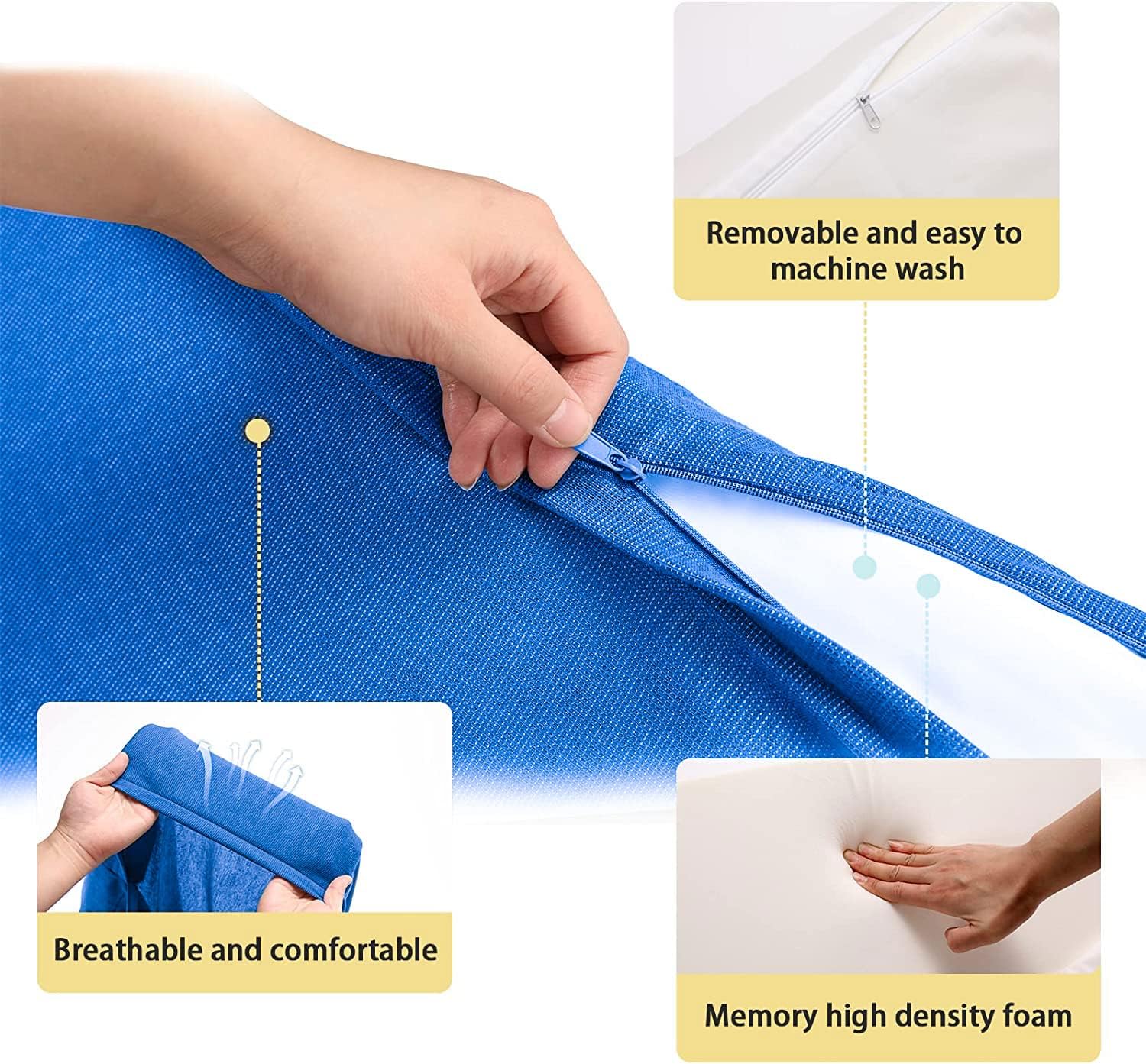 34.2in Bed Wedges & Body Positioners, 30 Degree Wedge Pillow for Side Sleeping/After Surgery, Triangle Foam Bed Wedge Pillow with Blue Machine Washable Cover, for Pregnancy, Back, Leg Pain Relief