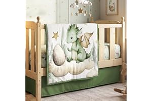 Peryiter 3 Pcs Watercolor Dragon Crib Sheet Set Baby Crib Bedding Set Includes 52"x28" Fitted Sheet, Quilt, Bed Skirt for New