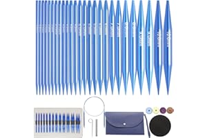 Iswawo Interchangeable Circular Knitting Needles Set 13 Pairs, Aluminum Short 4-inch Round Metal Crochet Needles for Sock Siz