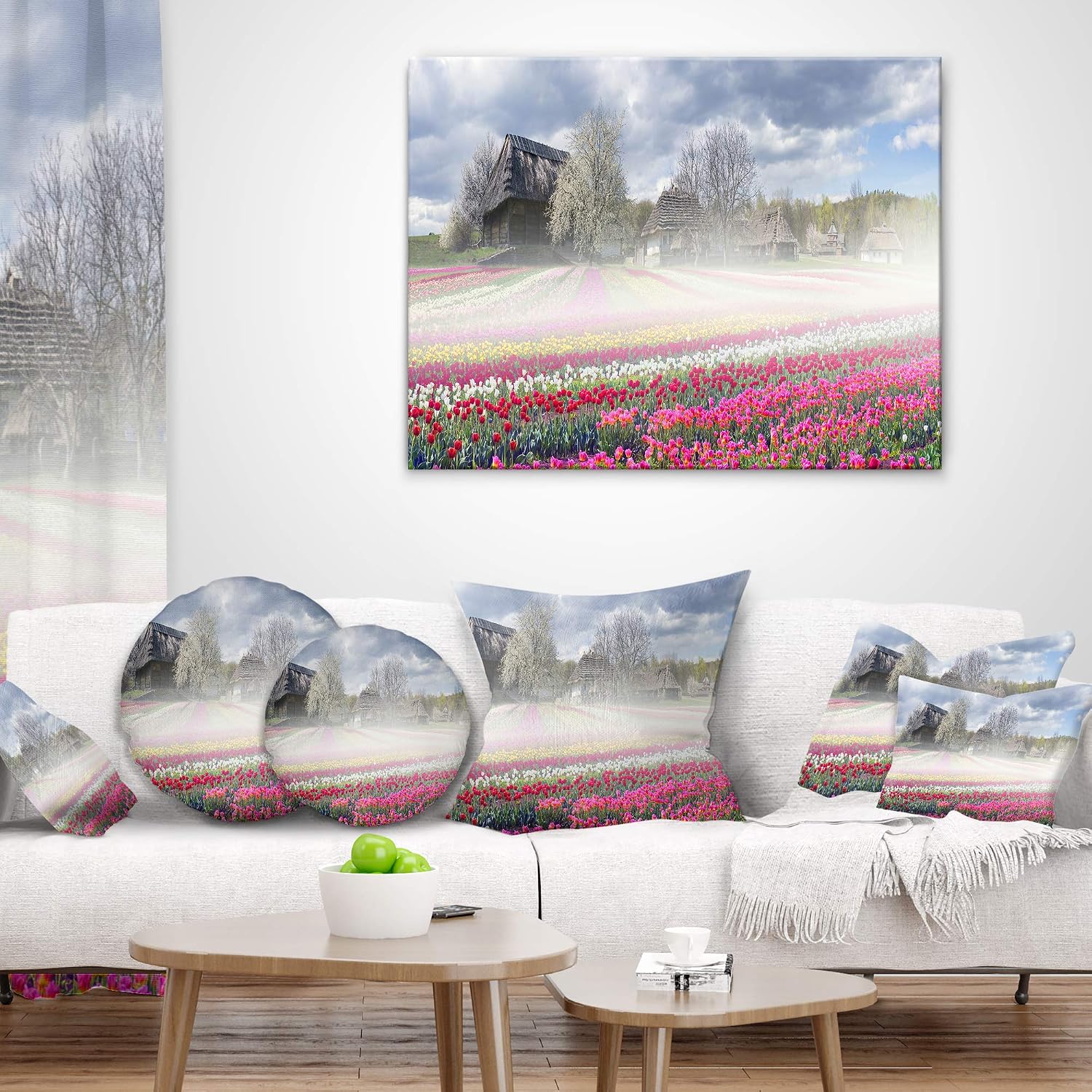Designart Cu9137 20 20 C Field Of Tulips In Pirogovo Landscape Photo Round Cushion Cover For