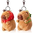 Simgoing 2 Pcs Capybara Plush Keychain Capybara Stuffed Animals Toy Pendant for Graduation Gifts Exchange Birthday Party(Turtle Bag, Strawberry Hood)