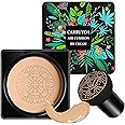 Mushroom Head Air Cushion CC Cream,CAHIUYOA BB Cream Foundation Full Coverage Concealer Long Lasting Liquid Matte Makeup Foundation with Mushroom Makeup Sponge-Natural