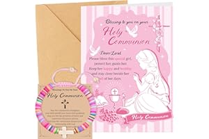 Hamdwerk First Communion Gift for Girls - First Holy Communion Card and Bracelets, 2Pcs 1st Communion Baptism Bless Gifts for