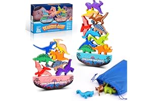 IPOURUP Dinosaur Toys for Kids 3-5: Wooden Stacking Montessori Toys for 3-7 Year Old Balance Competition Game for Family Ideal Christmas and Birthday Xmas Gifts for Kids Stocking Fillers (Double Version)