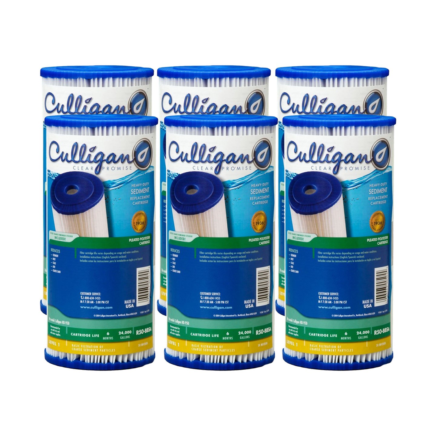 Culligan R50-BBSA Level 1 50 Micron Heavy Duty Sediment Replacement Cartridge, 6 Cartridges