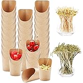 DISWALE 550 Pcs Paper Charcuterie Cups Disposable Set, 150 pcs 14 oz Kraft Paper Appetizer Cups with 400 Bamboo Cocktail Picks, French Fry Cones Food Containers