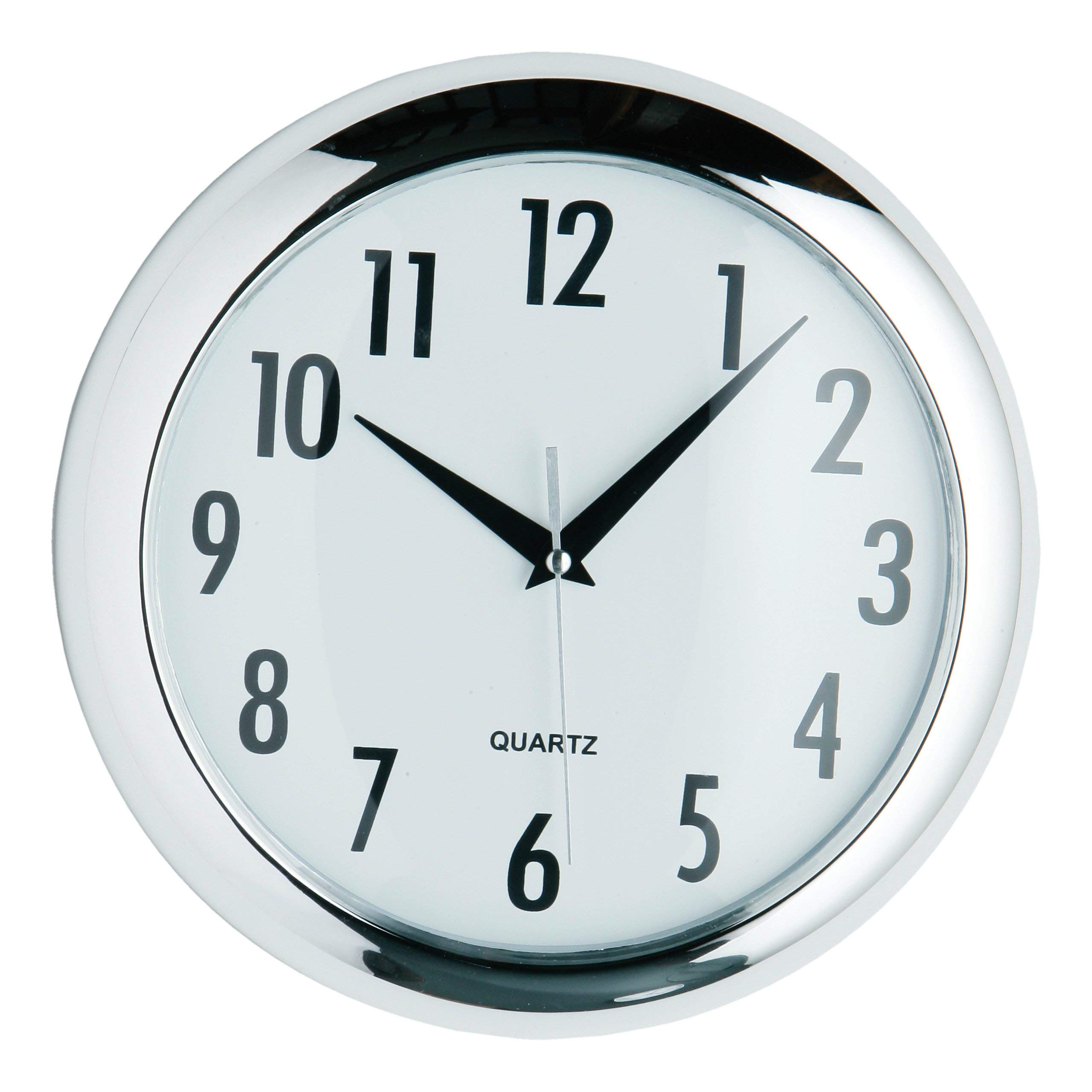 Premier Housewares Round Halo Wall Clock, 24 cm - Chrome Finish, White