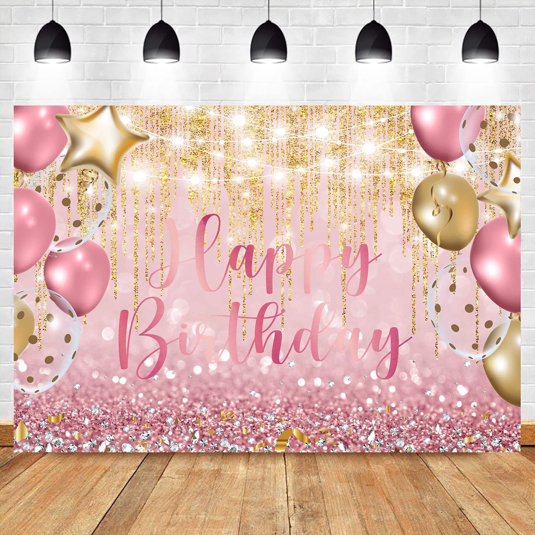 Homewelle Pink Rose Gold Glitter Happy Birthday