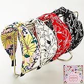 KOVOLITU 4 Pack Floral Printed Headbands Wide Knotted Headbands for Women Cross Knot Fashion Hair Bands-Bohomia