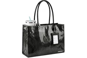 HOMESPON PVC Tote Bag Women’s Kraft Paper Work Handbag TPU Purse Shoulder Hobo Bag with Top Handle and Zipper for Weekend