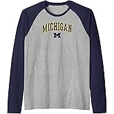 Michigan Wolverines Arch Over Gray Officially Licensed Raglan Baseball Tee