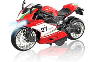 MQDMINI Motorcycle Toy for Metal Die-cast, Toy Motorcycle with Lights, Sounds & Automatic Drive for Boys & Girls Aged 3-12（Red）